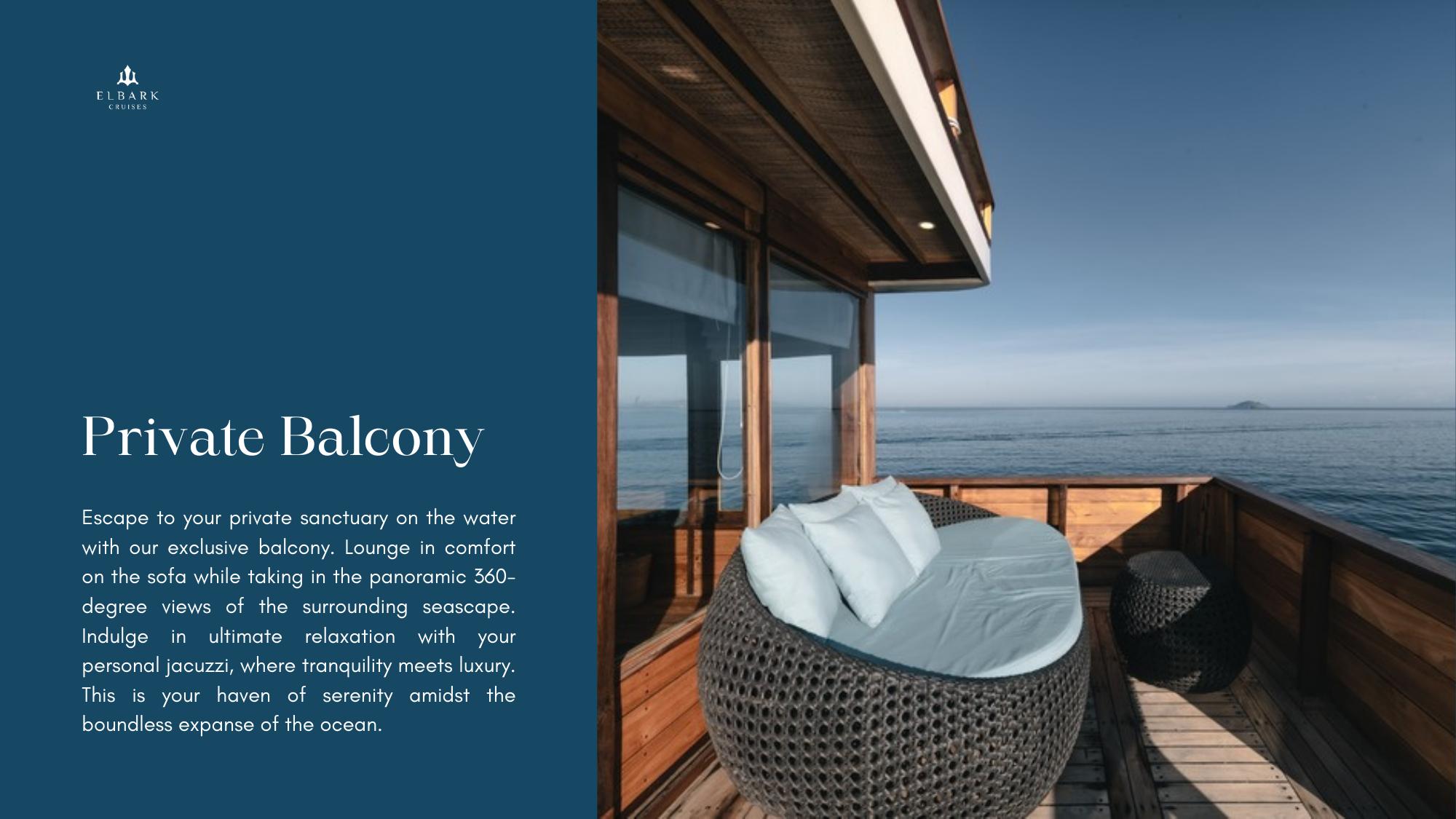 Private cabin with a sea-view balcony on the phinisi liveaboard